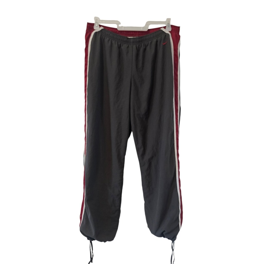 Y2K Nike Charcoal Grey With Burgundy White Stripes And Lining Joggers Tracksuits